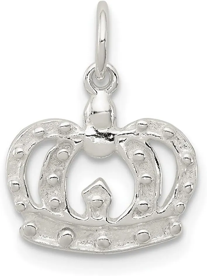 JewelryWeb 925 Sterling Silver Solid Polished Crown Charm 12x12mm Wide Pendant Necklace for Women
