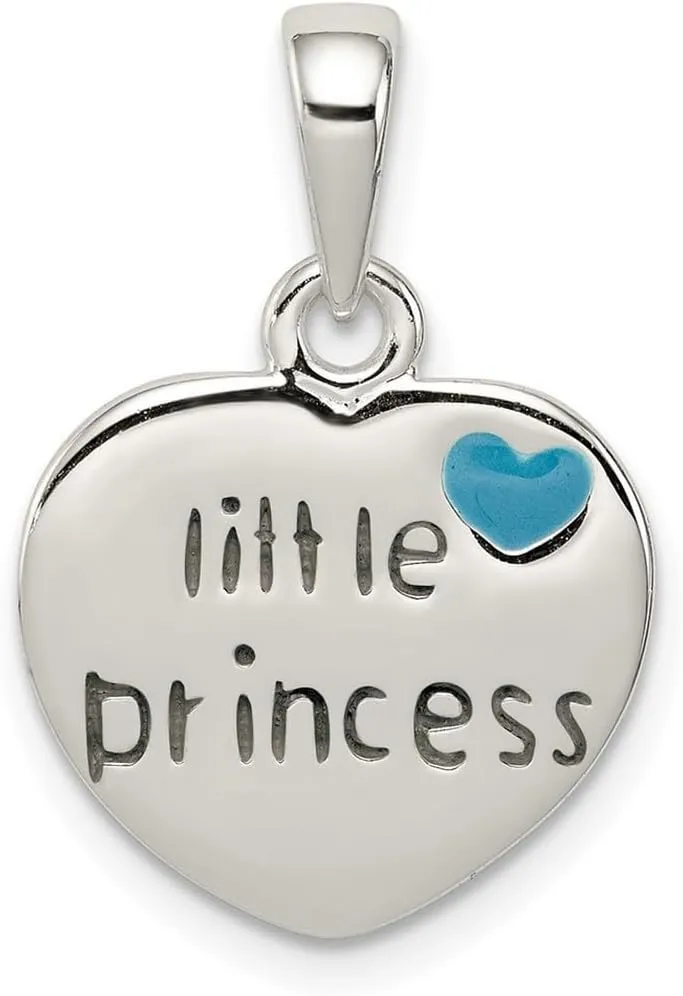 JewelryWeb 925 Sterling Silver Solid Polished Not engraveable Enameled Little Princess Love Heart Pendant Necklace 20x14mm Wide-Pendant for Women