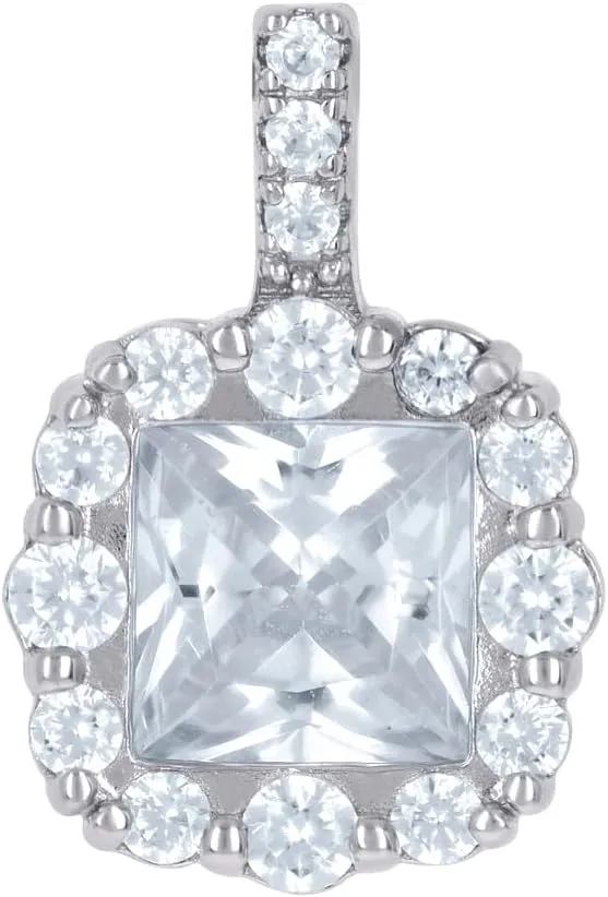JewelryWeb 925 Sterling Silver Womens Princess cut Round CZ Simulated Diamond Fashion Charm Pendant Necklace 14.4x9.5mm Wide-Pendant for Women