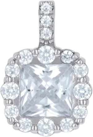 JewelryWeb 925 Sterling Silver Womens Princess cut Round CZ Simulated Diamond Fashion Charm Pendant Necklace 14.4x9.5mm Wide-Pendant for Women