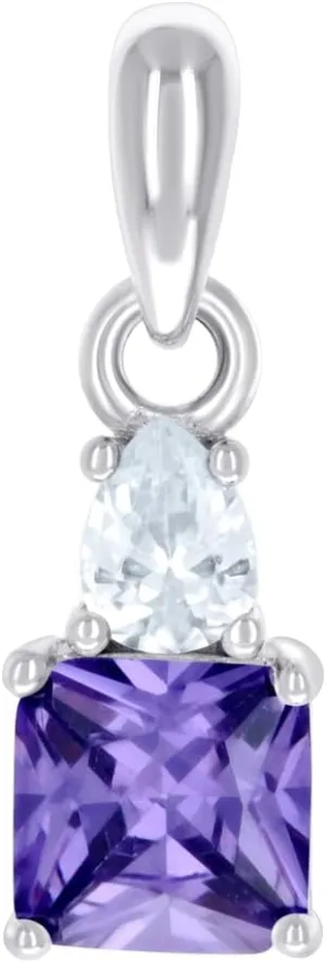 JewelryWeb 925 Sterling Silver Womens Purple White Pear Princess cut CZ Simulated Diamond Fashion Charm Pendant Necklace 14.5x4.9mm Wide-Pendant for Women