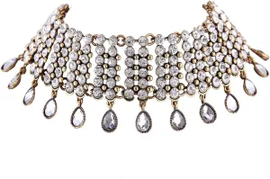 Jinberry Rhinestone Choker with Drop Shape Pendants, Elegant Adjustable Necklace