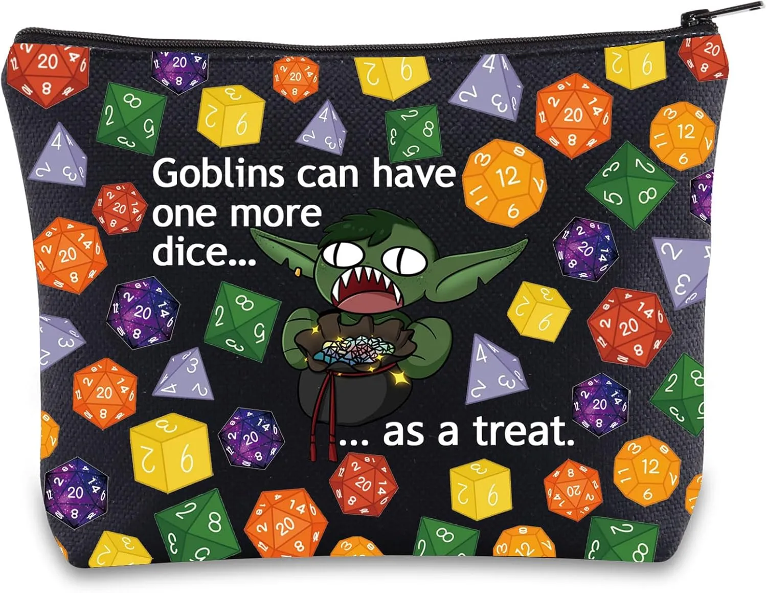 JNIAP D & Dragon Makeup Bag Dice Game Gift Dice Game Cosmetic Bag Goblins Can Have One More Dice Gifts RPG Gamer Zipper Pouch(Goblins can mb)
