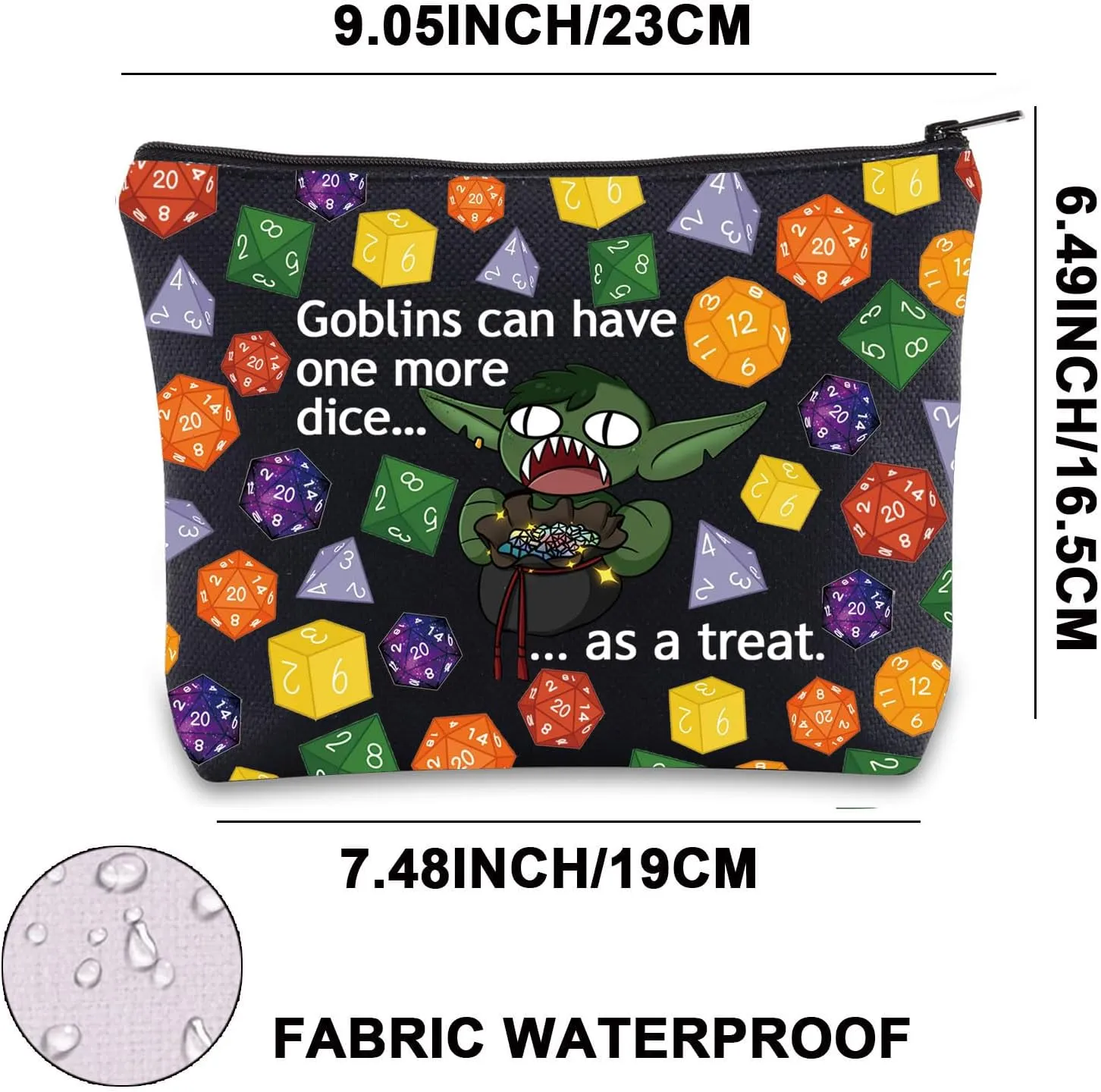 JNIAP D & Dragon Makeup Bag Dice Game Gift Dice Game Cosmetic Bag Goblins Can Have One More Dice Gifts RPG Gamer Zipper Pouch(Goblins can mb)