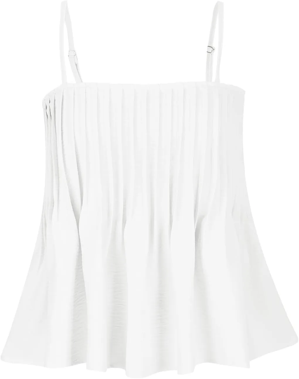 jsaierl Women's Boho Vacation Beach Camisole Tops Fashion Pleated Sleeveless T Shirt Summer Flowy Spaghetti Strap Tank Top