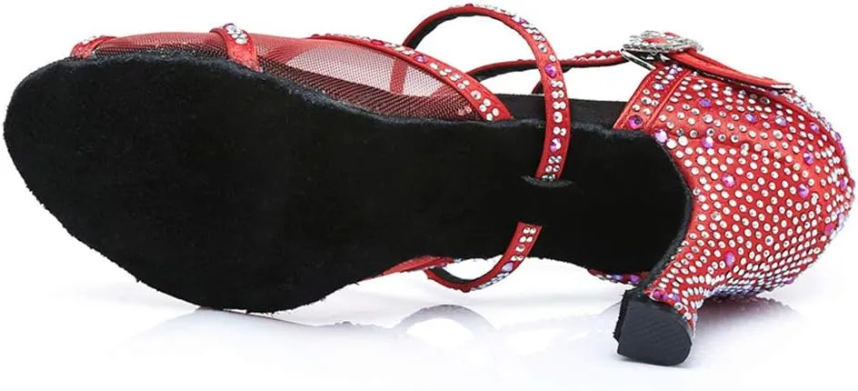 JUODVMP Ballroom Dance Shoes Women Latin Dance Shoes with Rhinestone