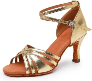 JUODVMP Women's Dance Shoes Satin Braided Ballroom Dancing Heels Professional Dancing Practice Shoes