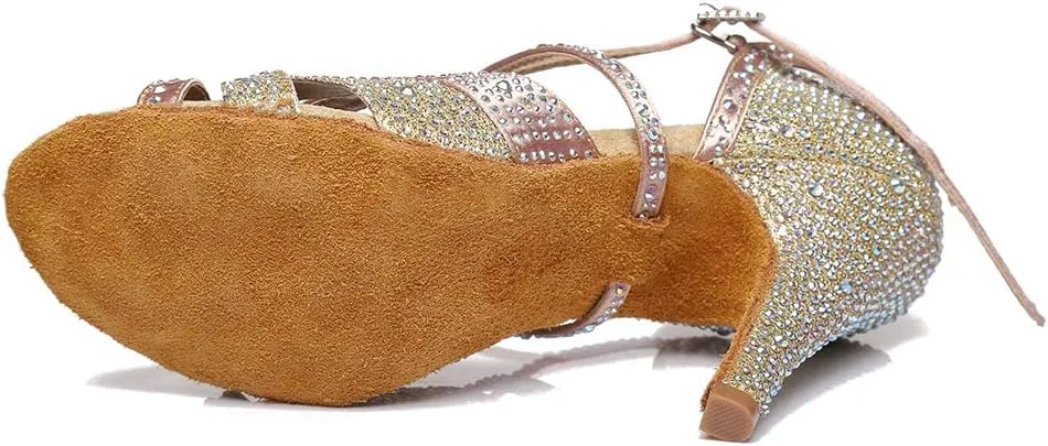 JUODVMP Women's Latin Dance Shoes Satin Ballroom Dancing Shoes Braided Salsa Professional Dance Shoes Model L388