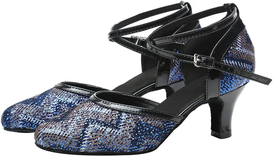 JUODVMP Women's Latin Salsa Dance Shoes Lace Split-Flex Ankle-Straps Dance Heels Model L321