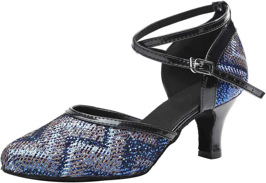 JUODVMP Women's Latin Salsa Dance Shoes Lace Split-Flex Ankle-Straps Dance Heels Model L321