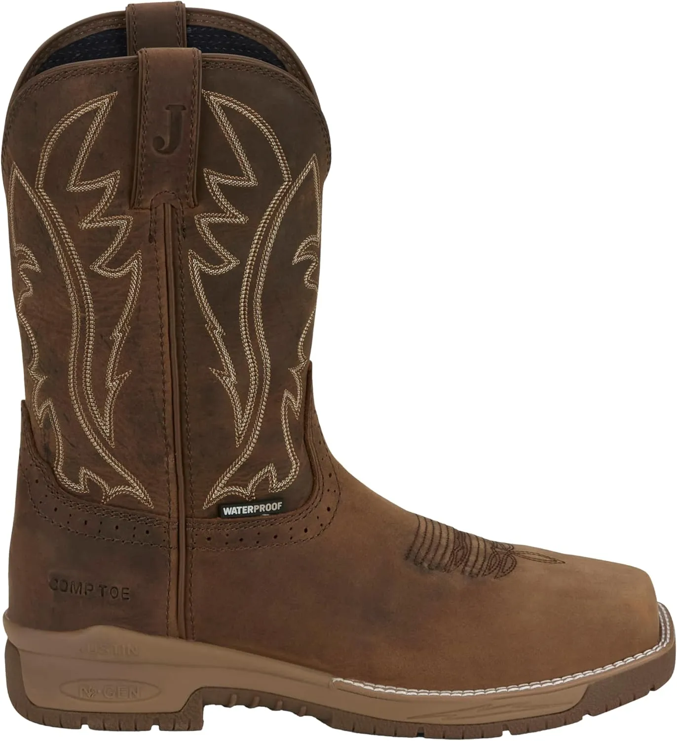 Justin NiTread 11 Composite Toe Boots for Men - Commander Collection - Square Toe Full-Grain Leather Mens Work Boots with Comfort Footbed and Oil & Slip-Resistant Outsole