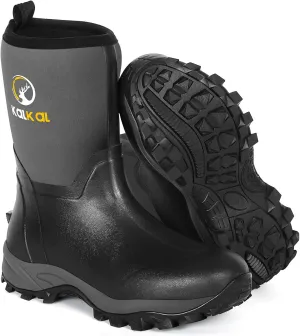 Kalkal Rubber Boots for Men, Waterproof Mid Calf Mens Rubber Rain Boots with 6mm Neoprene, Insulated Work Mud Boots for Men Working Farming Fishing, Size 5-14