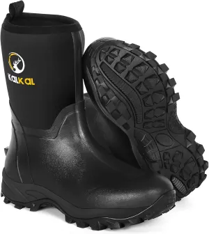 Kalkal Rubber Boots for Men, Waterproof Mid Calf Mens Rubber Rain Boots with 6mm Neoprene, Insulated Work Mud Boots for Men Working Farming Fishing, Size 5-14