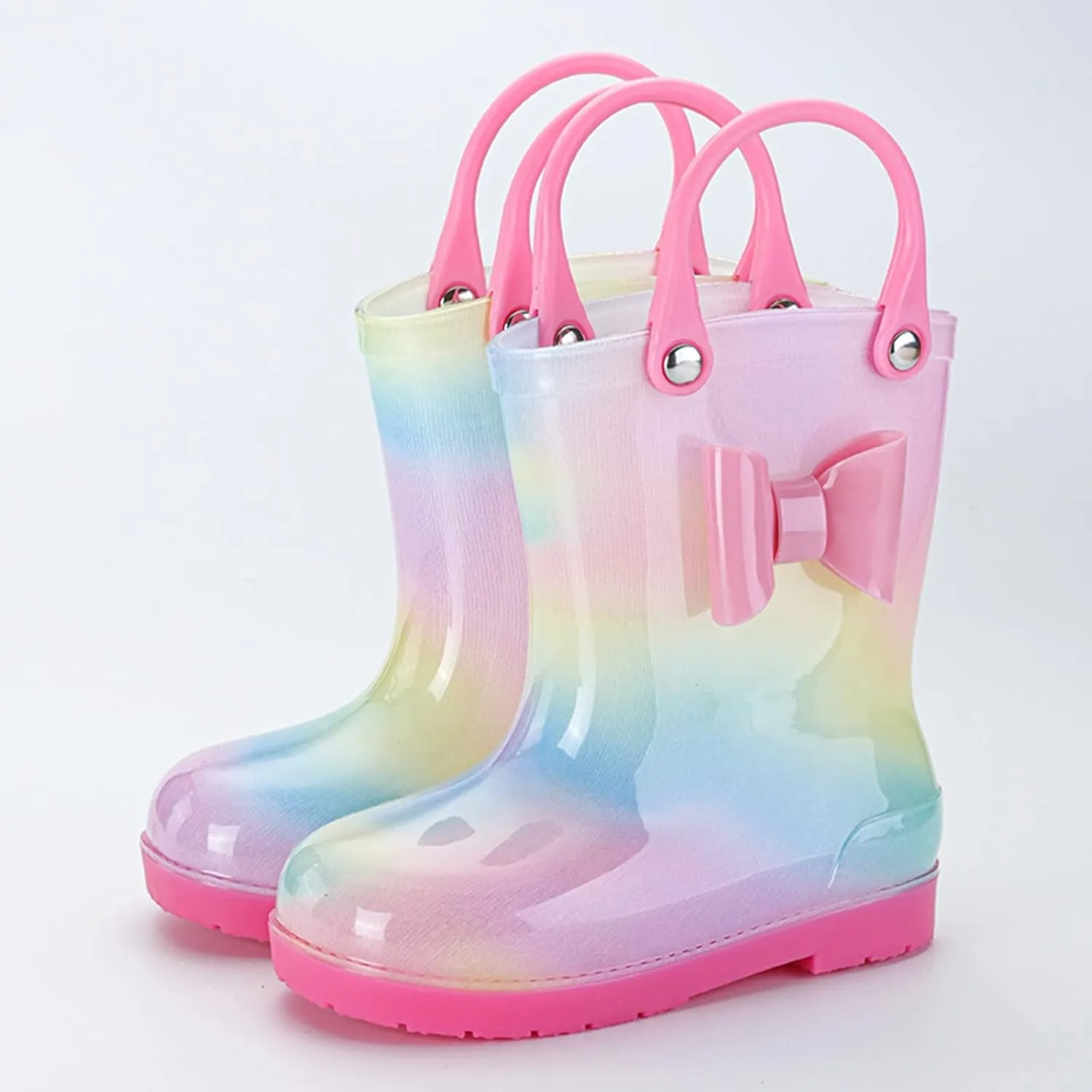Kids Tie Dye Waterproof Rain Boot with Pull on Handles Toddler Girls Bow Rain Boots Rubber Boots Cute Baby Boy Boots