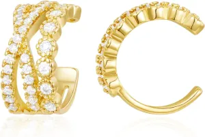 KissYan Ear Cuffs Earrings for Women, 14K Gold Plated Ear Cuff for Non-Pierced Clip On Cartilage Adjustable Open Hoop Earring Dainty Pave CZ Fashion Lightweight Jewelry Gifts