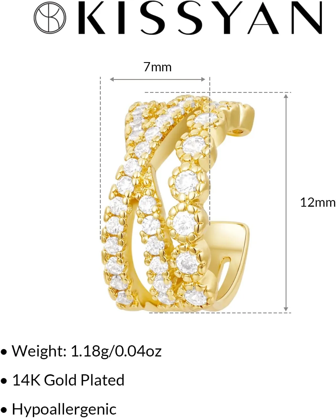 KissYan Ear Cuffs Earrings for Women, 14K Gold Plated Ear Cuff for Non-Pierced Clip On Cartilage Adjustable Open Hoop Earring Dainty Pave CZ Fashion Lightweight Jewelry Gifts