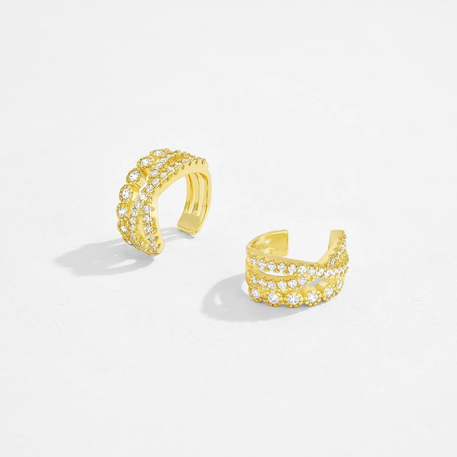 KissYan Ear Cuffs Earrings for Women, 14K Gold Plated Ear Cuff for Non-Pierced Clip On Cartilage Adjustable Open Hoop Earring Dainty Pave CZ Fashion Lightweight Jewelry Gifts