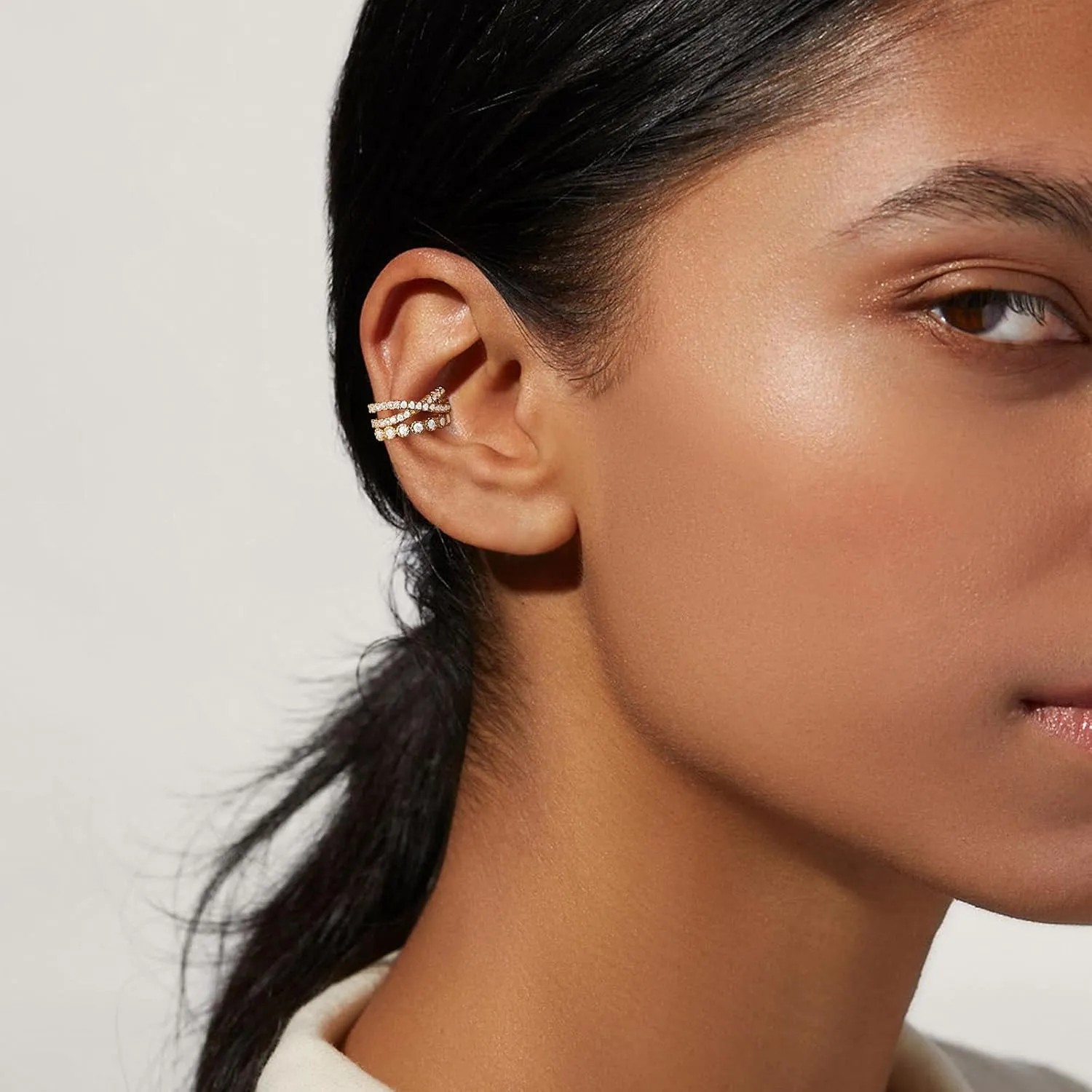 KissYan Ear Cuffs Earrings for Women, 14K Gold Plated Ear Cuff for Non-Pierced Clip On Cartilage Adjustable Open Hoop Earring Dainty Pave CZ Fashion Lightweight Jewelry Gifts