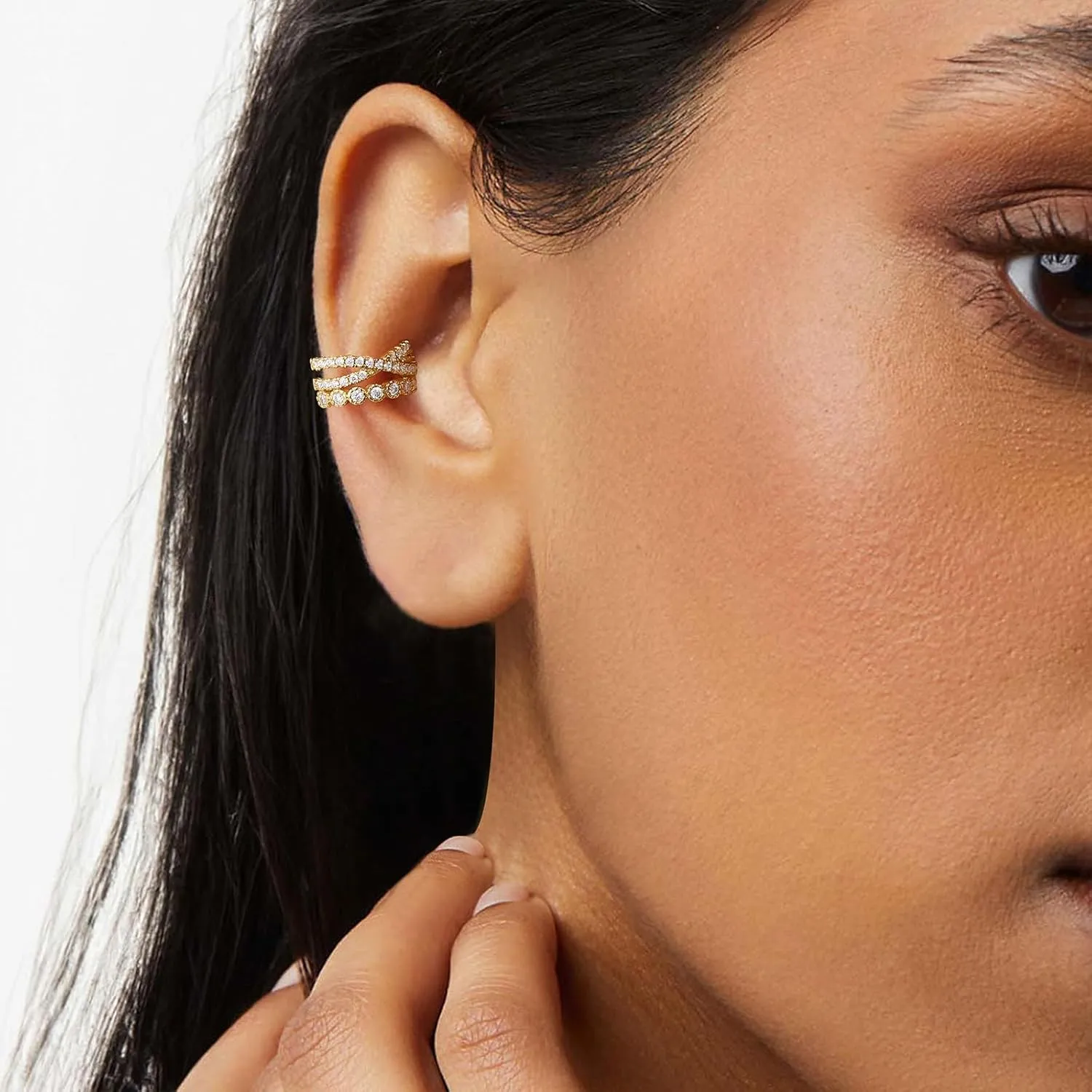 KissYan Ear Cuffs Earrings for Women, 14K Gold Plated Ear Cuff for Non-Pierced Clip On Cartilage Adjustable Open Hoop Earring Dainty Pave CZ Fashion Lightweight Jewelry Gifts