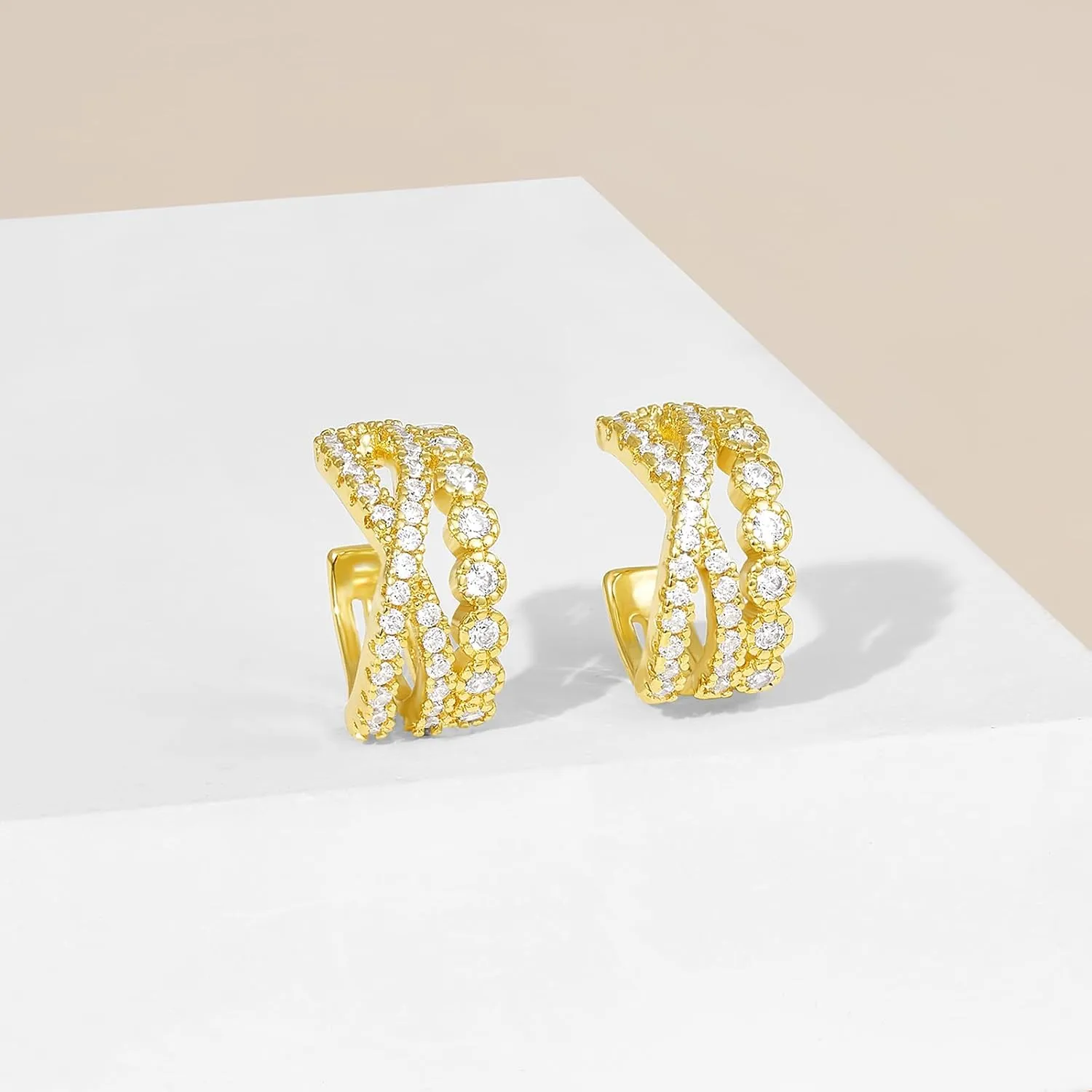 KissYan Ear Cuffs Earrings for Women, 14K Gold Plated Ear Cuff for Non-Pierced Clip On Cartilage Adjustable Open Hoop Earring Dainty Pave CZ Fashion Lightweight Jewelry Gifts