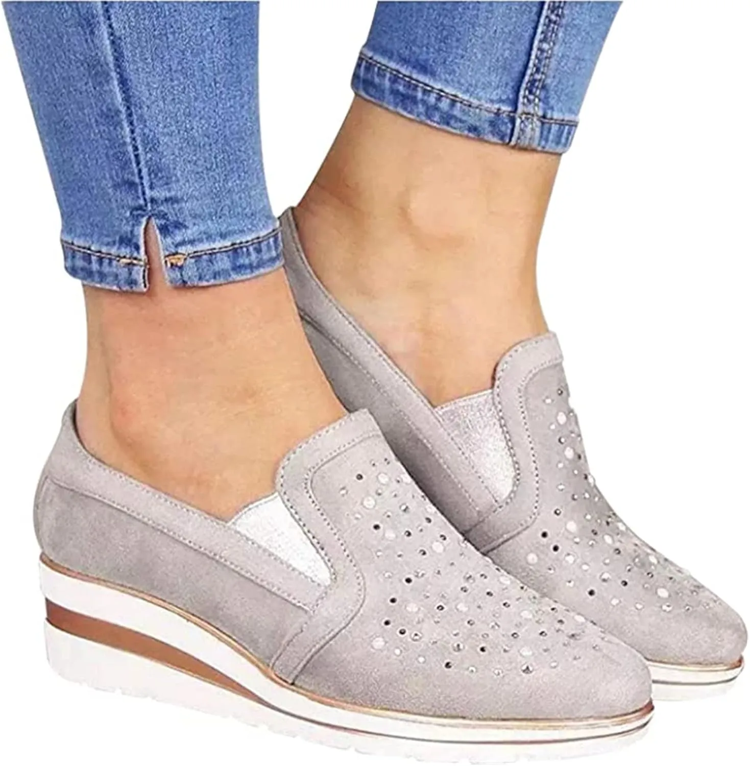 Ladmiple Sneakers For Women Walking Shoes Wide Width Slip On Loafers Comfort Fashion Dressy Casual Summer Glitter Shoes