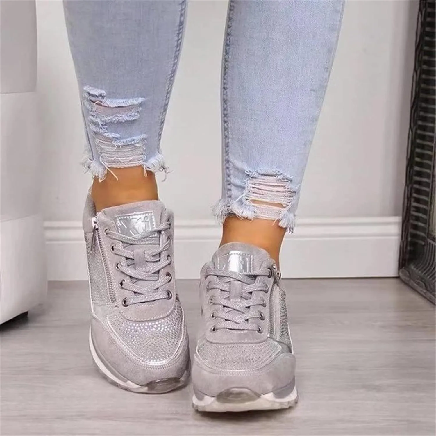 Ladmiple Sneakers For Women Walking Shoes Wide Width Slip On Loafers Comfort Fashion Dressy Casual Summer Glitter Shoes