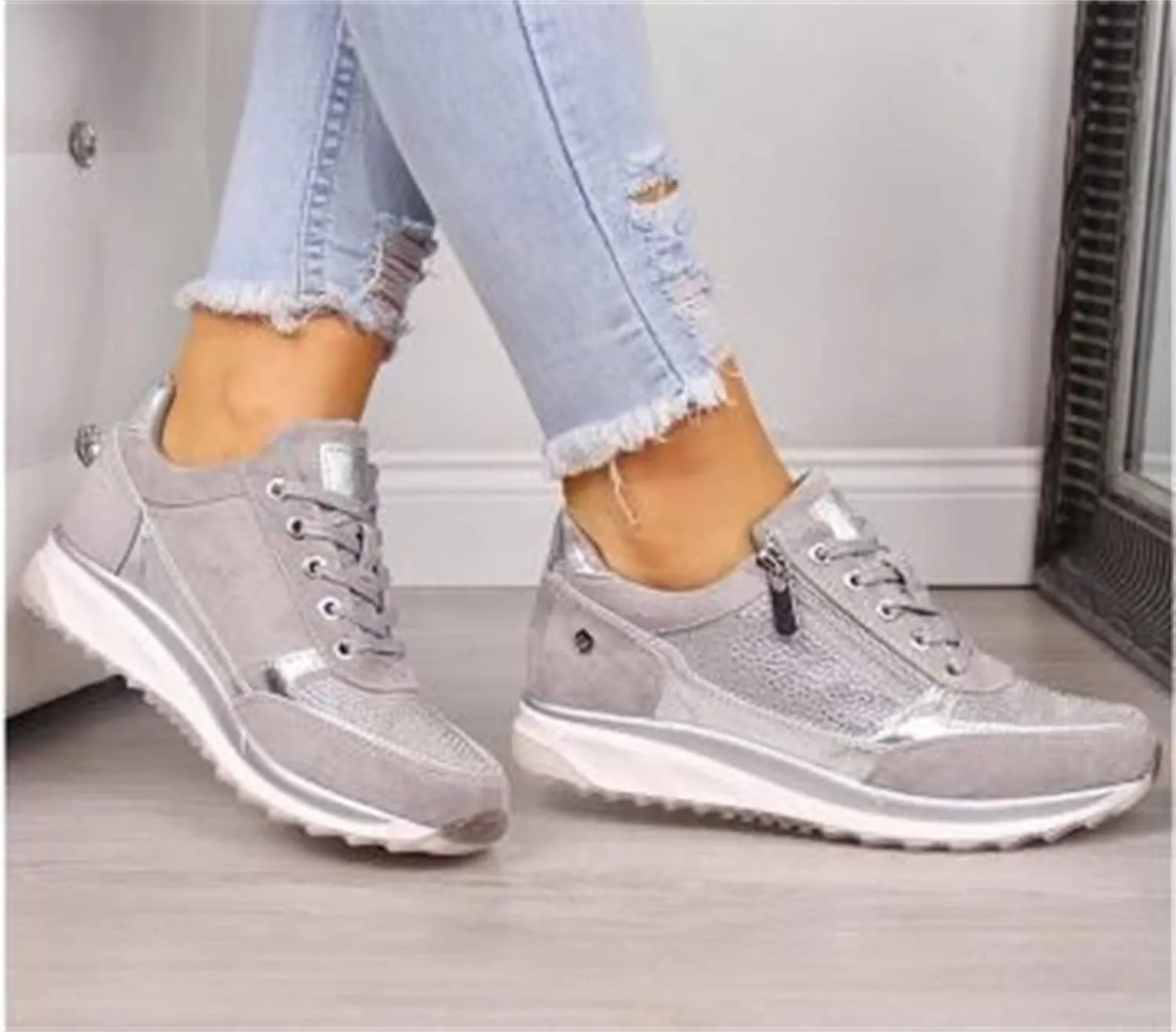 Ladmiple Sneakers For Women Walking Shoes Wide Width Slip On Loafers Comfort Fashion Dressy Casual Summer Glitter Shoes