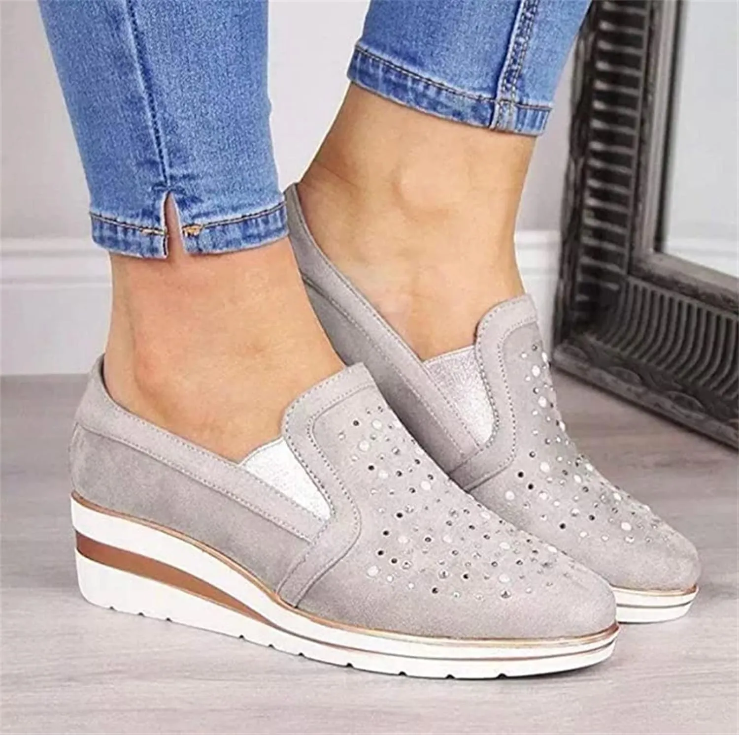 Ladmiple Sneakers For Women Walking Shoes Wide Width Slip On Loafers Comfort Fashion Dressy Casual Summer Glitter Shoes