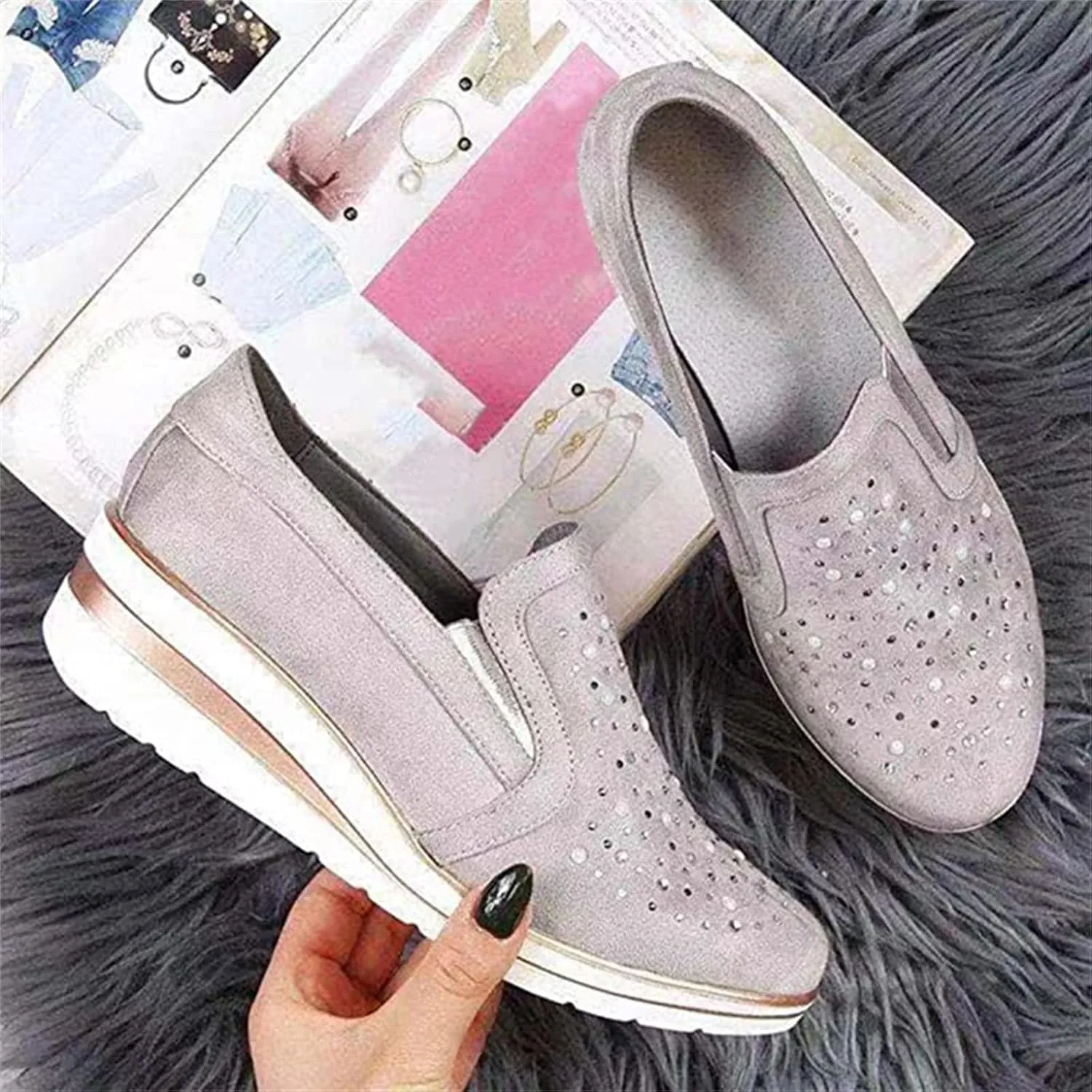 Ladmiple Sneakers For Women Walking Shoes Wide Width Slip On Loafers Comfort Fashion Dressy Casual Summer Glitter Shoes