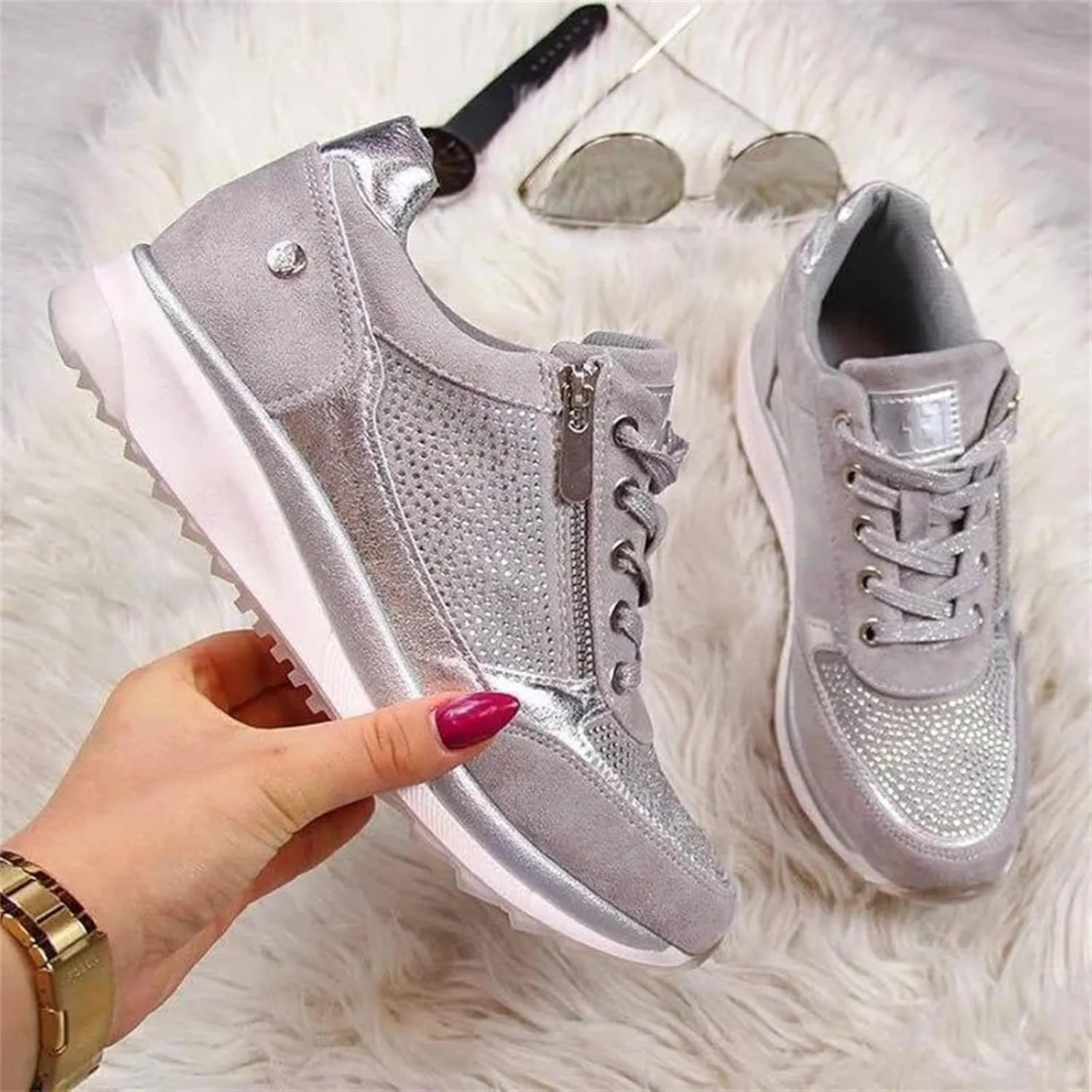 Ladmiple Sneakers For Women Walking Shoes Wide Width Slip On Loafers Comfort Fashion Dressy Casual Summer Glitter Shoes