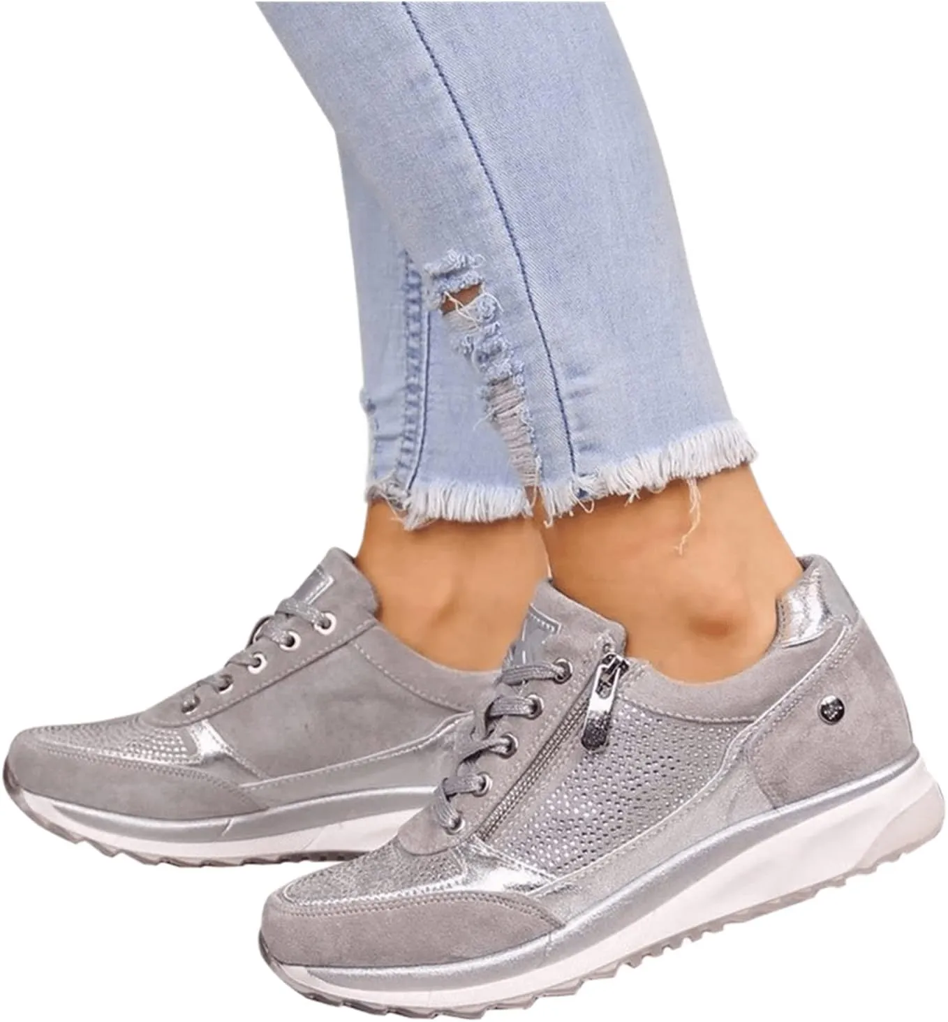 Ladmiple Sneakers For Women Walking Shoes Wide Width Slip On Loafers Comfort Fashion Dressy Casual Summer Glitter Shoes