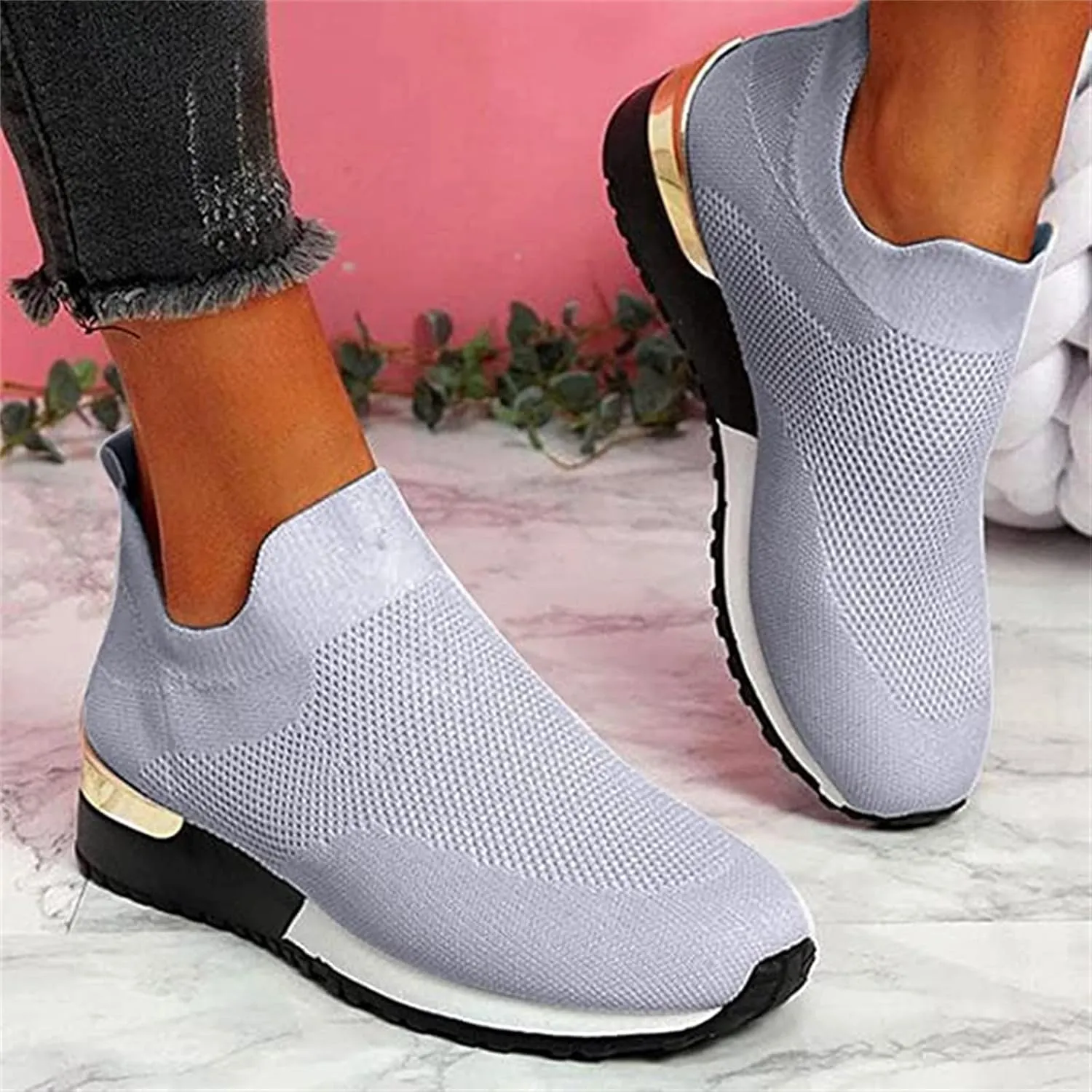 Ladmiple Tennis Shoes Womens Slip Ons Sneakers Walking Running Breathable Lightweight Mesh Gym Non Slip Workout Shoes