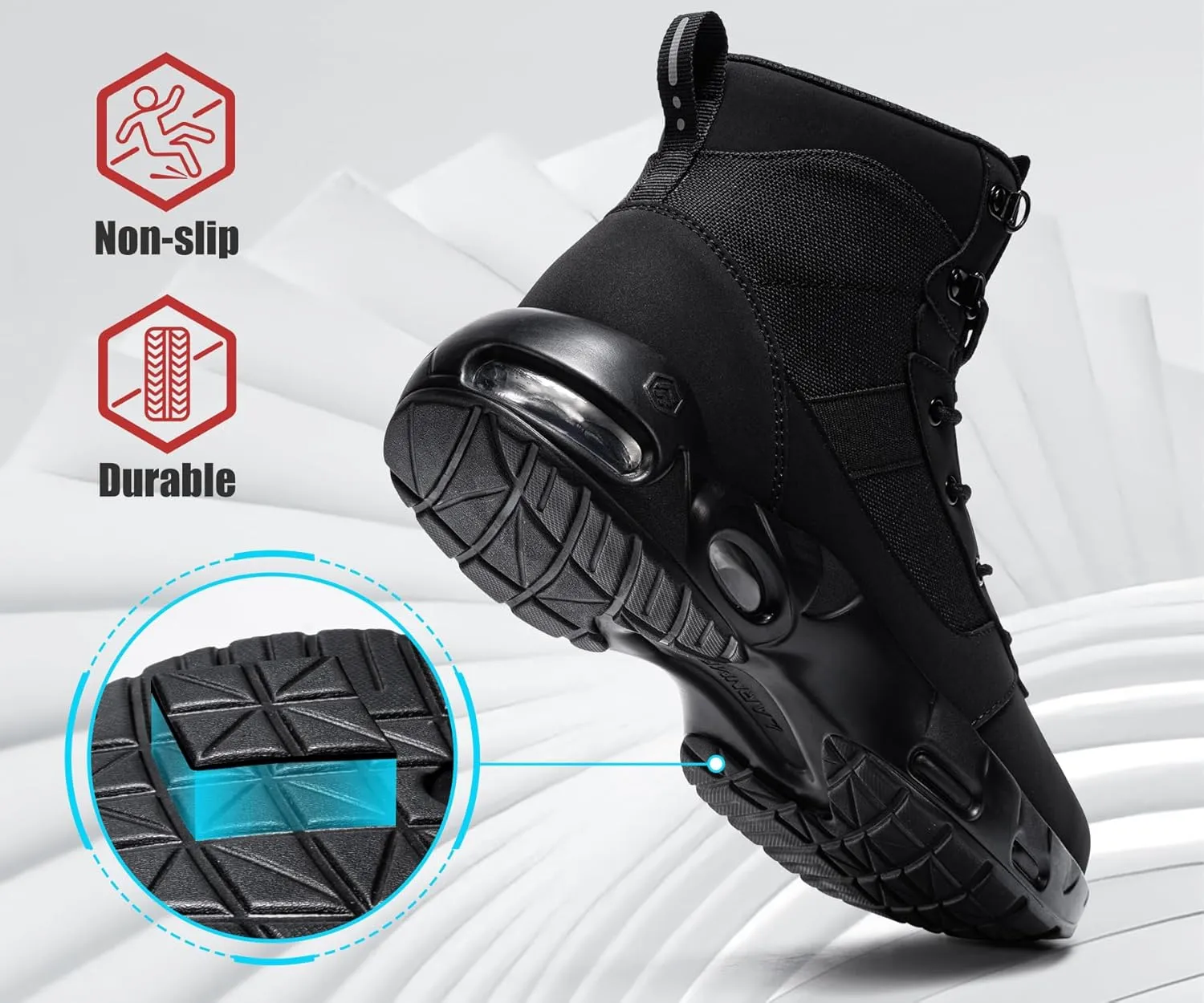 LARNMERN Steel Toe Boot Men Non Slip Work Shoe Rainproof Safety Toe Sneaker Side Zipper Industrail Boot Air Cushion High Top Tactical Shoe