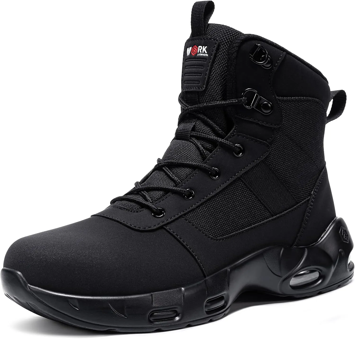 LARNMERN Steel Toe Boot Men Non Slip Work Shoe Rainproof Safety Toe Sneaker Side Zipper Industrail Boot Air Cushion High Top Tactical Shoe
