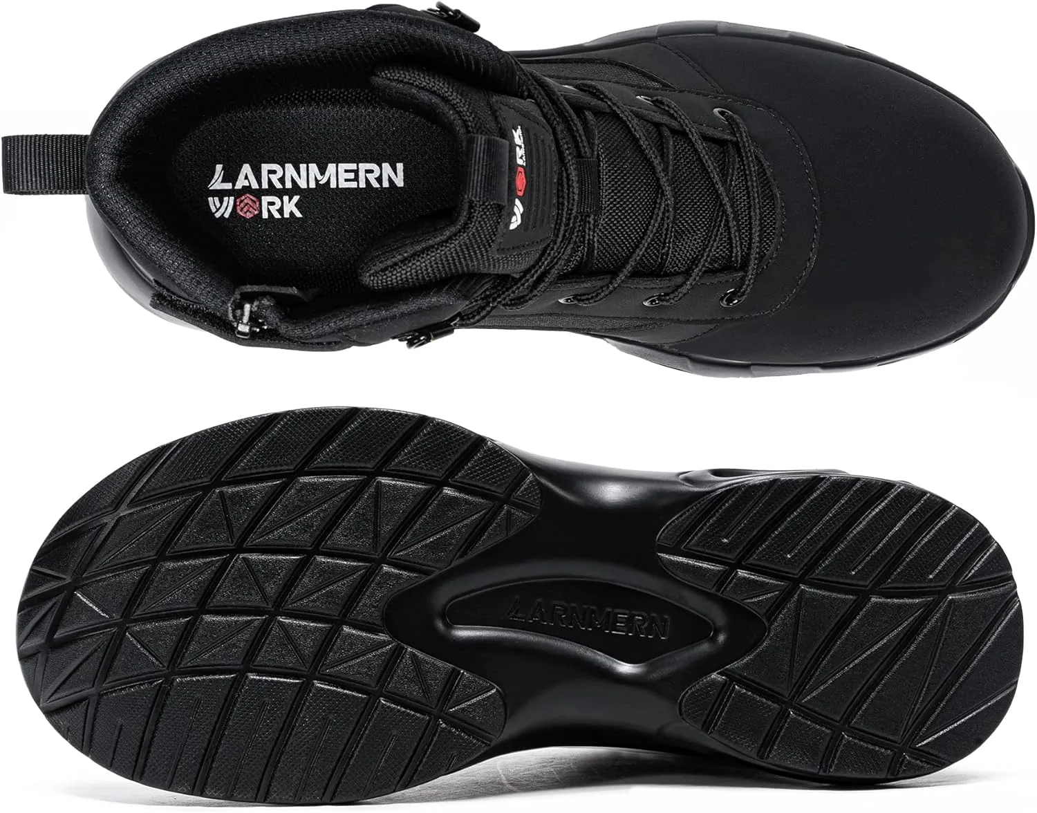 LARNMERN Steel Toe Boot Men Non Slip Work Shoe Rainproof Safety Toe Sneaker Side Zipper Industrail Boot Air Cushion High Top Tactical Shoe