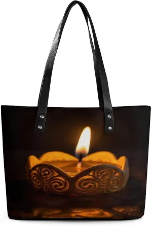 Leather Tote Bag Crossbody Bags for Women Fashion Top Handle Handbag Burning Candle Ladies Shoulder Bags Casual Beach Bag Gym Bages Ladies Purses for Shopping Work Travel