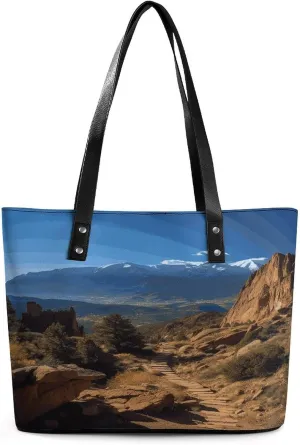 Leather Tote Bag Crossbody Bags for Women Fashion Top Handle Handbag Pikes Peak Colorado Ladies Shoulder Bags Casual Beach Bag Gym Bages Ladies Purses for Shopping Work Travel