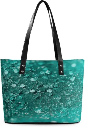 Leather Tote Bag Crossbody Bags for Women Fashion Top Handle Handbag Turquoise Glitter Ladies Shoulder Bags Casual Beach Bag Gym Bages Ladies Purses for Shopping Work Travel