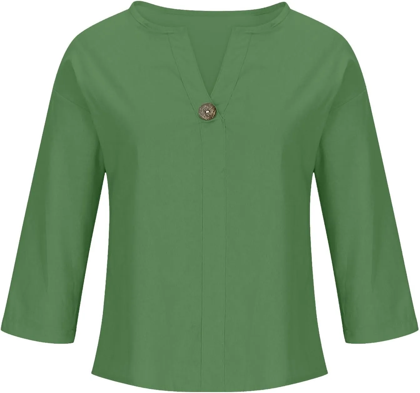 Linen Tops for Women 2025 Summer Trendy 3/4 Sleeve Cotton Linen Shirt Casual Button V Neck Tunic Blouses Plus Size