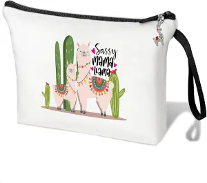 Llama Makeup Bag,Llama Small Cosmetic Bag for Purse Ssassy Mama Llama Gifts for Women No Prob-Llama Cosmetic Bag Zipper Travel Organizer Bag,Llama Birthday Gift for Llama Lover (white ssassy llama)