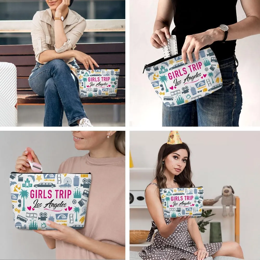Los Angeles Girls Trip Makeup Bag, Multicolor Cosmetic Case for Women, Waterproof Cotton Linen Travel Toiletry Bag, 9.7 x 6.8 inches for Women, Travel, Makeup