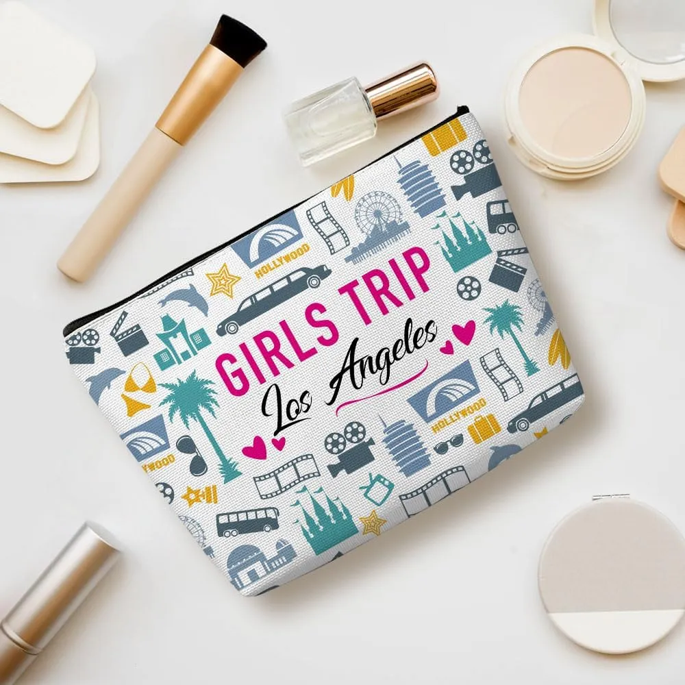Los Angeles Girls Trip Makeup Bag, Multicolor Cosmetic Case for Women, Waterproof Cotton Linen Travel Toiletry Bag, 9.7 x 6.8 inches for Women, Travel, Makeup