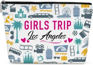 Los Angeles Girls Trip Makeup Bag, Multicolor Cosmetic Case for Women, Waterproof Cotton Linen Travel Toiletry Bag, 9.7 x 6.8 inches for Women, Travel, Makeup