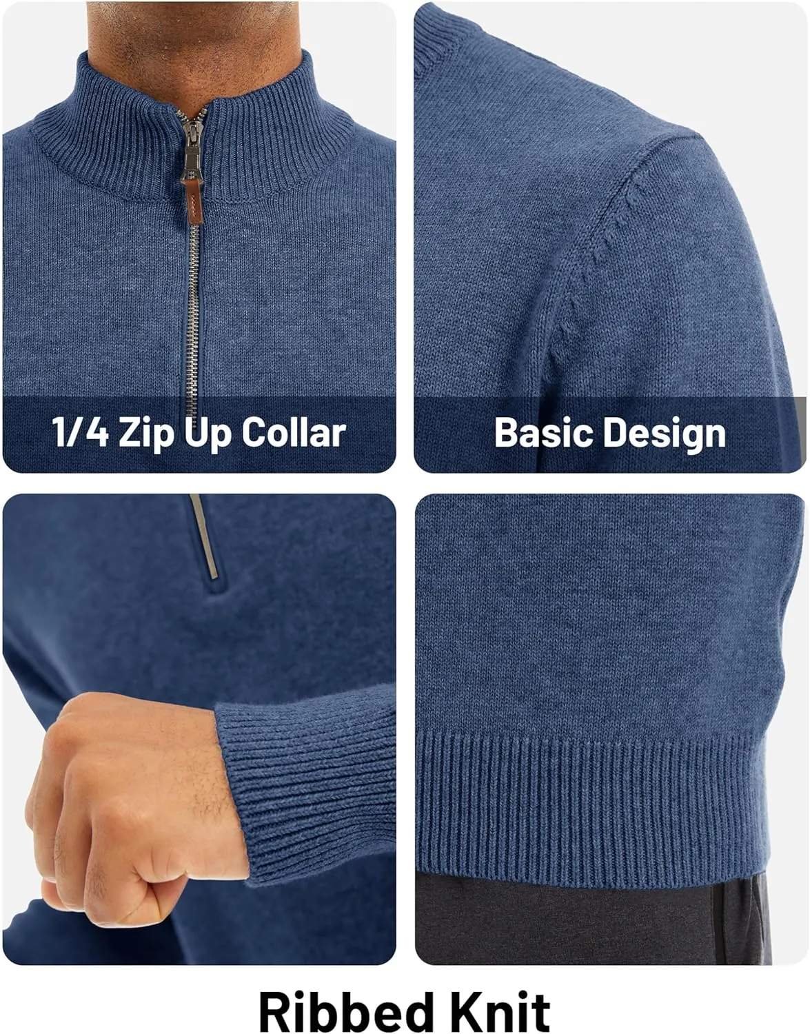MAGCOMSEN Men's Quarter Zip Pullover Sweaters Casual Knit Polo Sweaters Fall Winter Sweatshirts