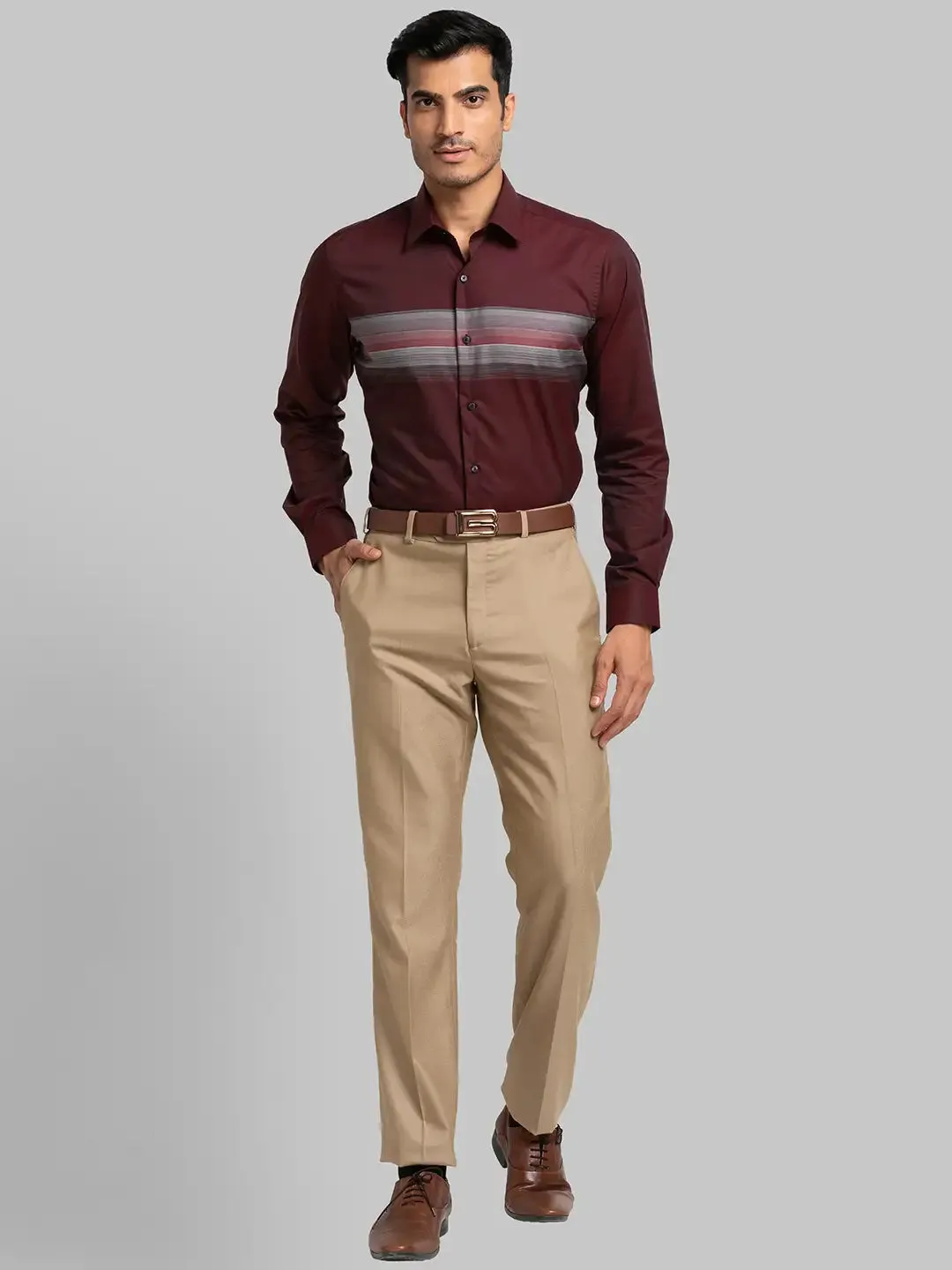 Men Maroon Contemporary Fit Barre Cotton Shirts