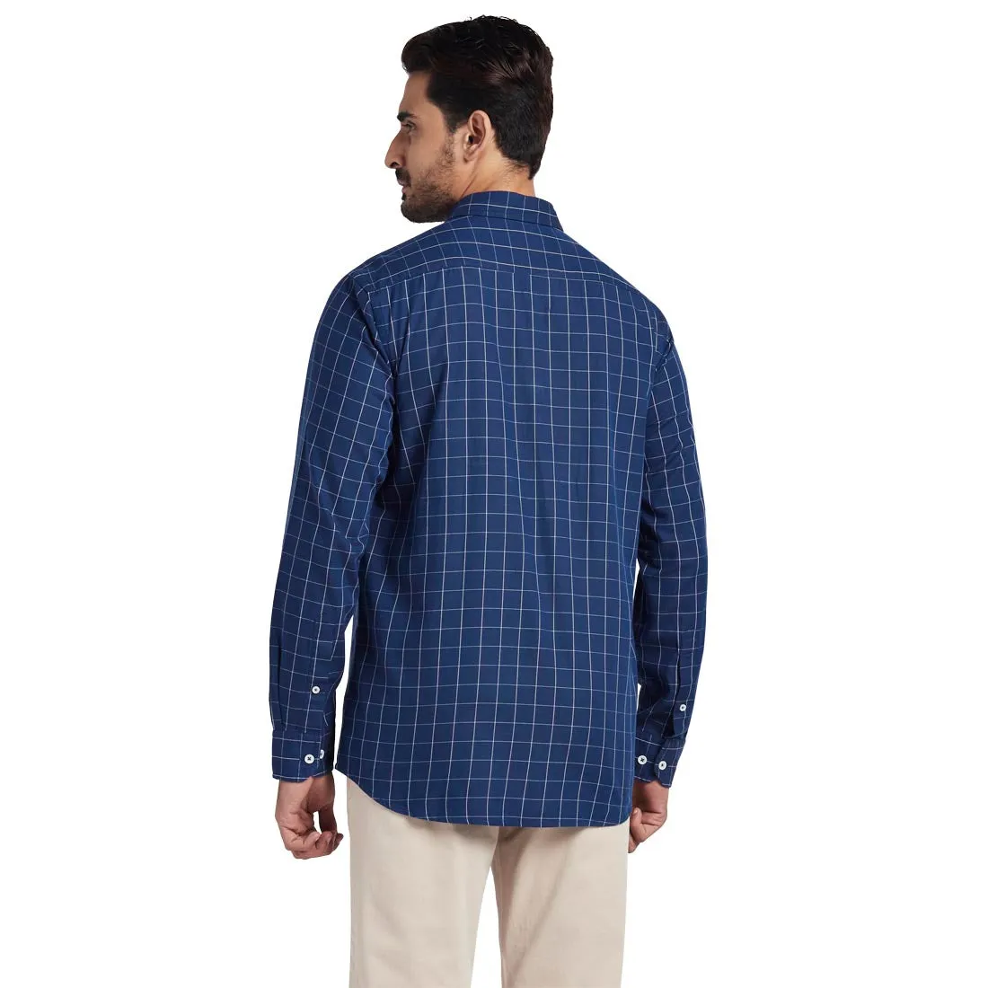 Men Navy Tailored Fit Checks Cotton Full Sleeve Shirts
