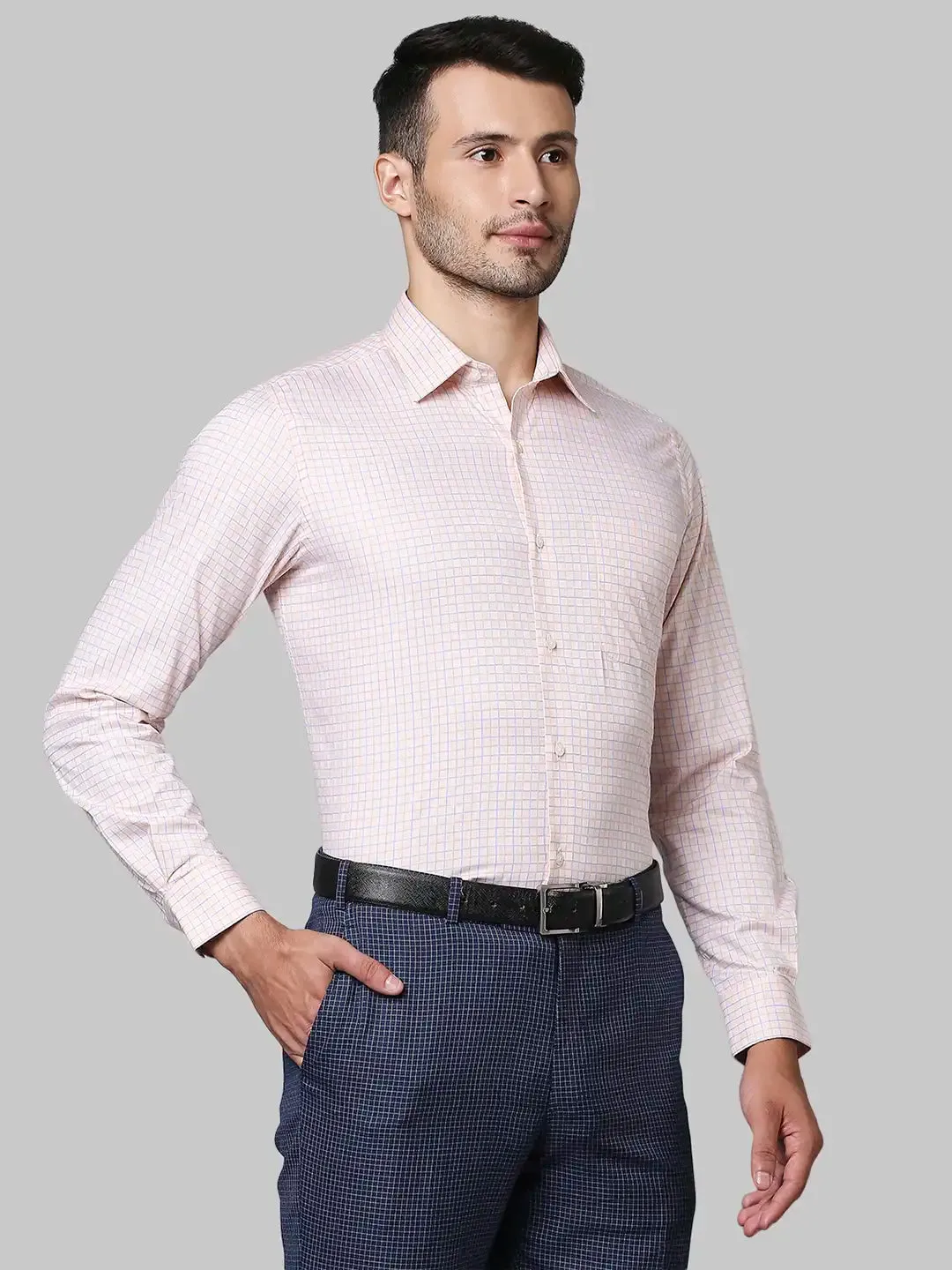 Men Orange Contemporary Fit Checks Cotton Shirts