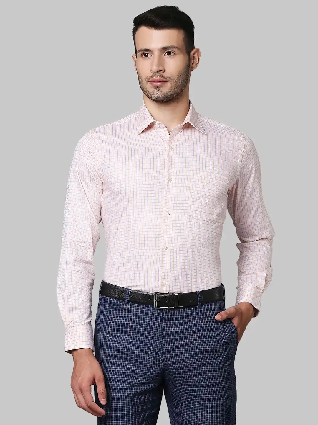 Men Orange Contemporary Fit Checks Cotton Shirts