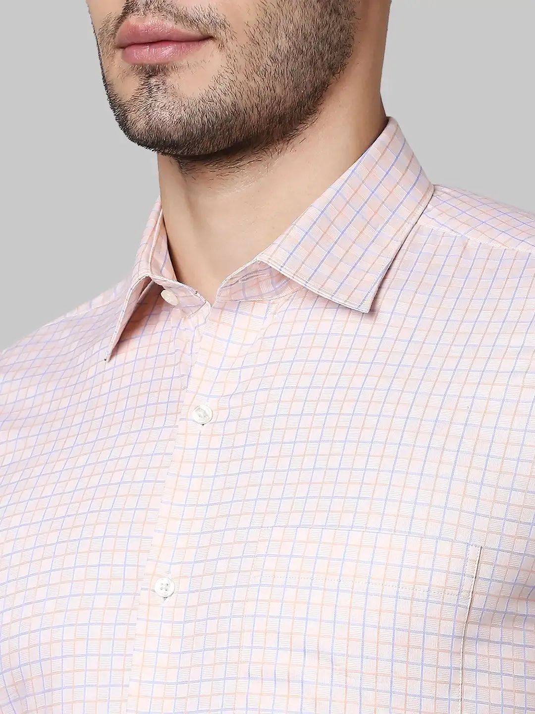 Men Orange Contemporary Fit Checks Cotton Shirts