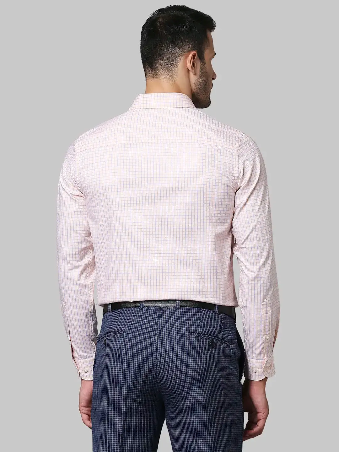 Men Orange Contemporary Fit Checks Cotton Shirts